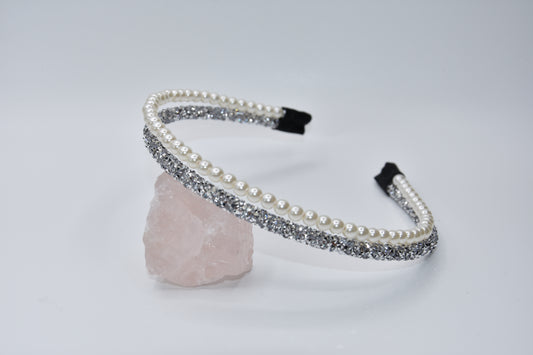Diadeem - Parel en Glitter zilver