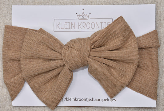 Haarband rib met strik - Licht bruin