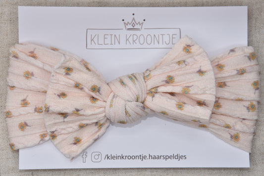 Haarband met strik - Licht roze met bloementjes