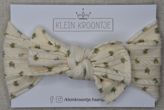 Haarband met strik - Wit met bloementjes