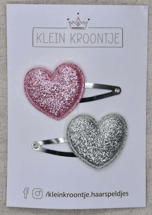 Speldje hartje glitter duo