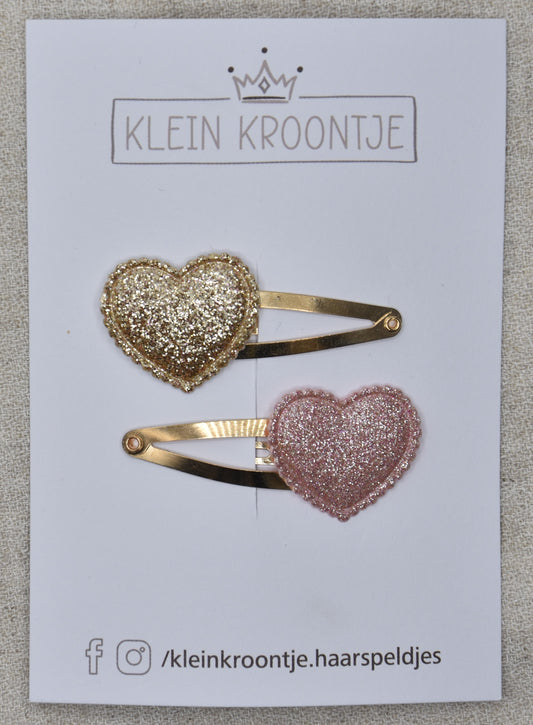 Speldje hartje glitter roze/goud